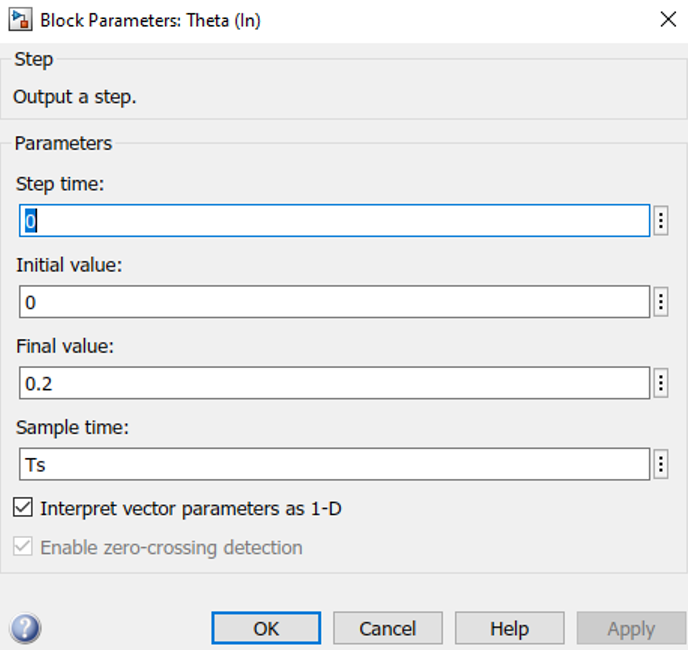 Setting the reference input parameters.